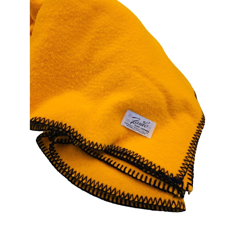 Vintage Faribo Fluff-Loomed Wool Blanket RARE Yellow Black Whipstitch 48x60 USA